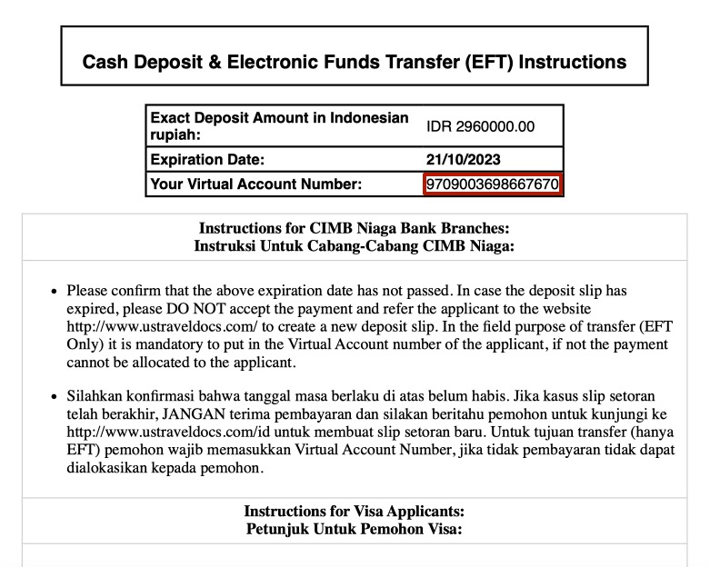 Оплата визового сбора для получения визы США в Индонезии (Джакарта/Сурабая)